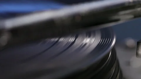 Macro shot of vinyl record spinning Stock Footage 46493413