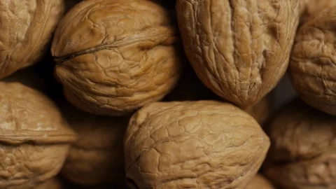 Macro shot of walnut shells showing intricate texture Stock Footage 328135706