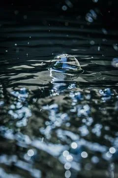 Macro Shot of a Water Bubble on a Dark Surface Stock Photos