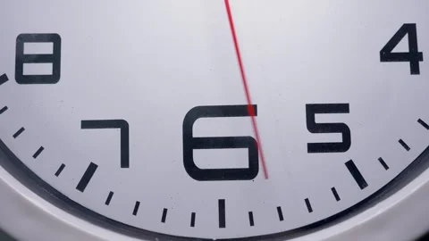 Macro Shot of White Circular Clock Red Second Hand Moving 4 to 8 Stock Footage 337791279