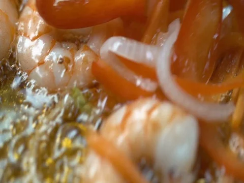 Macro shot Wok stir and fry vegetables with carrot, Bulgarian pepper, onion 2 Video stock 80364792