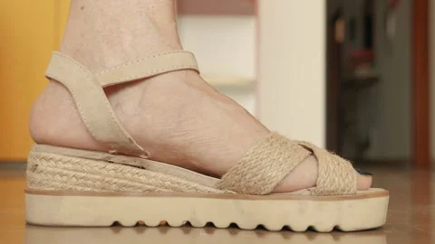 Macro Shot of Worn Shoe with Broken Sole While Walking Stock Footage 289001832