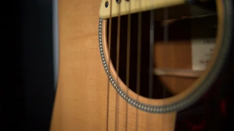 Macro shots of acoustic guitar strings Stock Footage 109474975