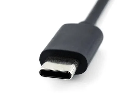 Macro shots of the USB 3.1 Type-C cable, isolated on a white background. Stock Photos