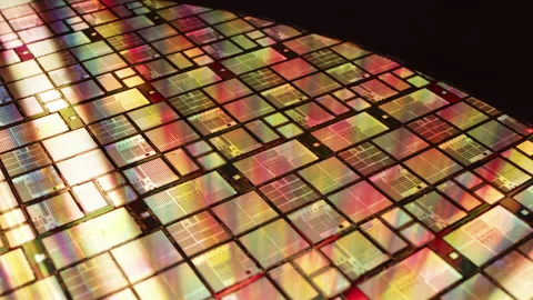 Macro of silicon wafer semiconductor, integrated circuits to manufacture CPU GPU 스톡 동영상 157159292