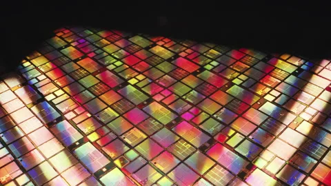 Macro of silicon wafer semiconductor, integrated circuits to manufacture CPU GPU Stock Footage 158075145