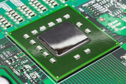 Macro-sized perspective photo of a computer processor. Stock Photos