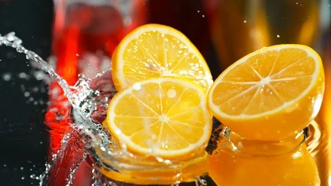 Macro Of A Slice Of Lemon, A Drop Falls In Slow Motion. Concept Of Fresh Fruit. Stock Footage 113192767