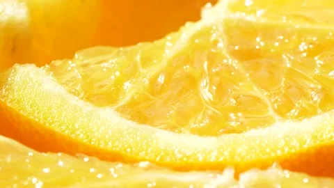 Macro slices of citrus orange fruit texture, close-up healthy food background Stock Footage 144364679