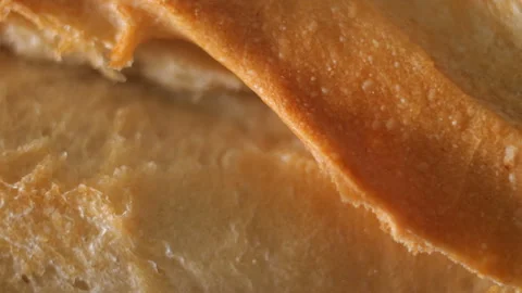 Macro Slider Shot of Artisan Bread Crust from Above in 50p Stock Footage 336533929