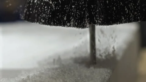 Macro, Slow Motion, Foam Chips Sucked into the Air Duct of the Milling Machine Stock Footage 159028140