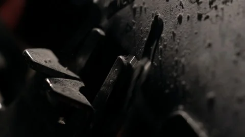 Macro slow motion shot of particles flying off words from vintage typewriter Stock Footage 97759324