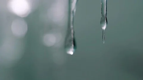 Macro slow motion video of pure drops dripping from small icycles Stock-Footage 90768591