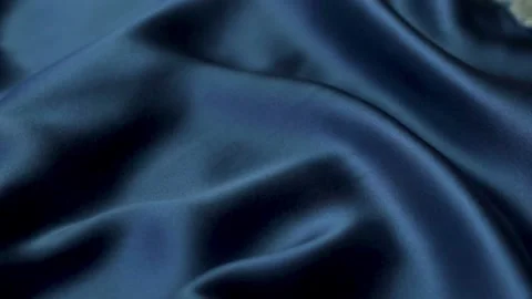 Macro Smooth Shiny Blue Texture Natural Silk Fabric, Clothing, Linen Luxury Silk Stock Footage 221827933