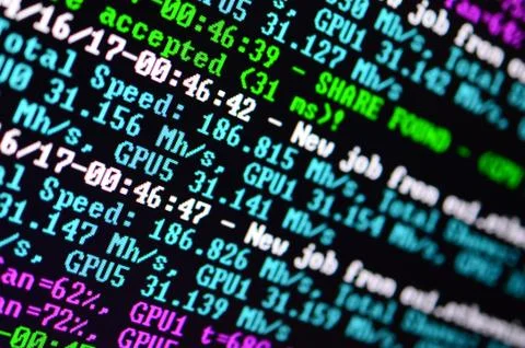 Macro snapshot of the program interface for crypto currency mining on the mon 库存照片