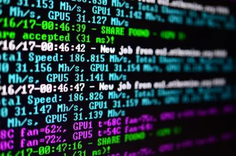 Macro snapshot of the program interface for crypto currency mining on the mon Stockfoto's