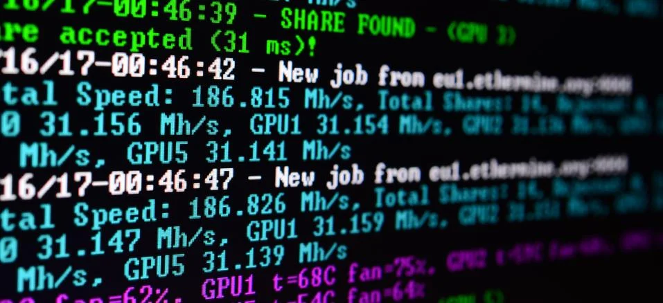 Macro snapshot of the program interface for crypto currency mining on the mon 库存照片