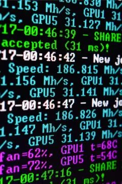 Macro snapshot of the program interface for crypto currency mining on the mon Stockfoto's
