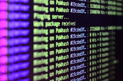 Macro snapshot of the program interface for crypto currency mining on the mon Stockfoto's
