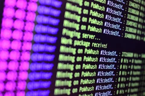 Macro snapshot of the program interface for crypto currency mining on the mon 写真素材