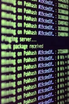 Macro snapshot of the program interface for crypto currency mining on the mon Stockfoto's