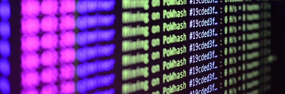 Macro snapshot of the program interface for crypto currency mining on the mon 库存照片