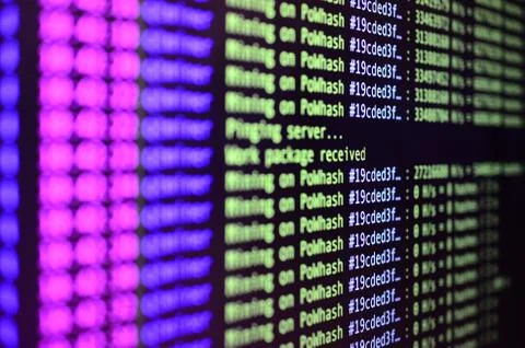 Macro snapshot of the program interface for crypto currency mining on the mon 库存照片