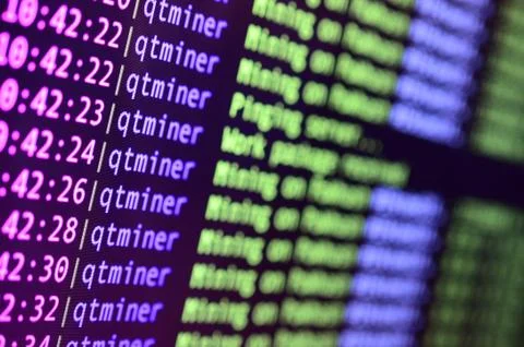 Macro snapshot of the program interface for crypto currency mining on the mon 库存照片
