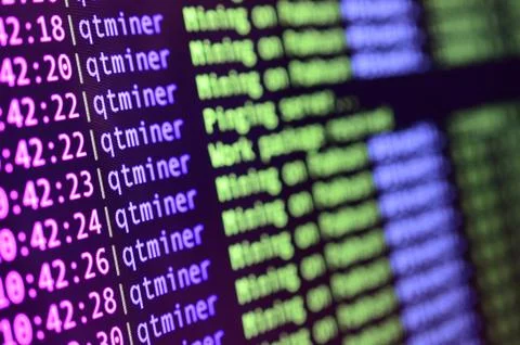 Macro snapshot of the program interface for crypto currency mining on the mon Stockfoto's