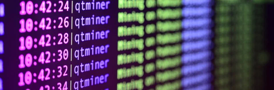 Macro snapshot of the program interface for crypto currency mining on the mon 库存照片