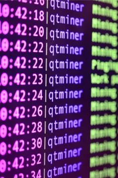 Macro snapshot of the program interface for crypto currency mining on the mon 库存照片