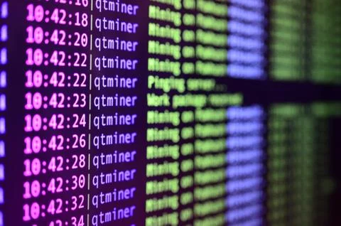 Macro snapshot of the program interface for crypto currency mining on the mon 库存照片