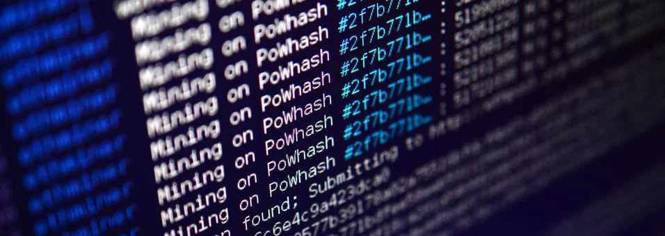 Macro snapshot of the program interface for crypto currency mining on the mon Stockfoto's