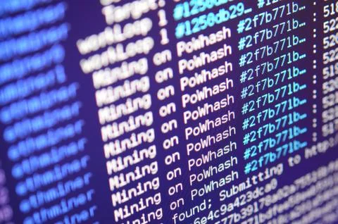 Macro snapshot of the program interface for crypto currency mining on the mon 库存照片