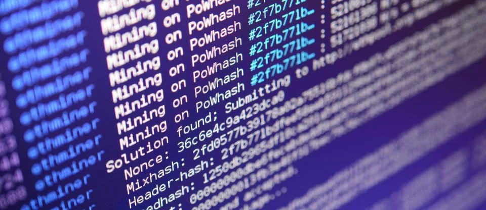 Macro snapshot of the program interface for crypto currency mining on the mon Stockfoto's