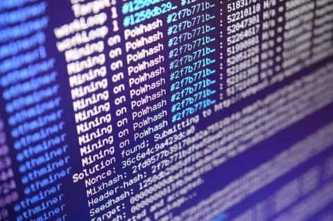 Macro snapshot of the program interface for crypto currency mining on the mon 写真素材