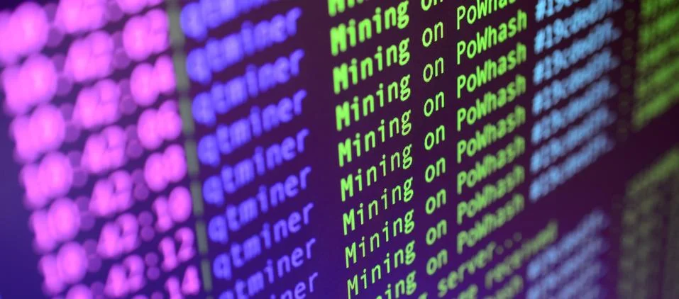Macro snapshot of the program interface for crypto currency mining on the mon 库存照片