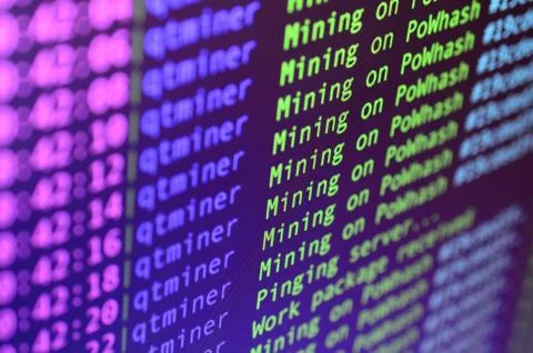 Macro snapshot of the program interface for crypto currency mining on the mon Stockfoto's