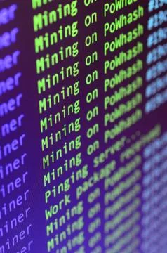 Macro snapshot of the program interface for crypto currency mining on the mon Stockfoto's