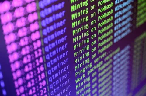 Macro snapshot of the program interface for crypto currency mining on the mon Stockfoto's