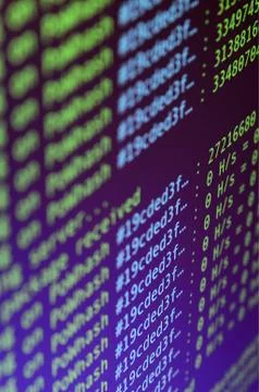 Macro snapshot of the program interface for crypto currency mining on the mon Stockfoto's