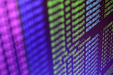 Macro snapshot of the program interface for crypto currency mining on the mon Stock Photos