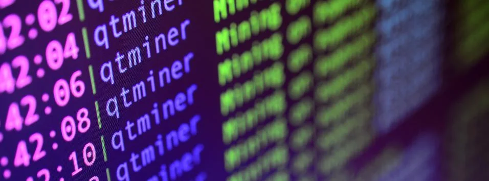 Macro snapshot of the program interface for crypto currency mining on the mon Stockfoto's