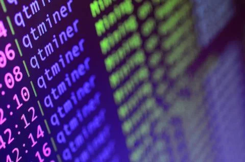 Macro snapshot of the program interface for crypto currency mining on the mon Foto stock