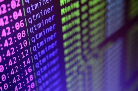 Macro snapshot of the program interface for crypto currency mining on the mon Stockfoto's