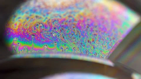 Macro soap bubble creates a colorful and psychedelic background. Rainbow colors Stock Footage 150564872
