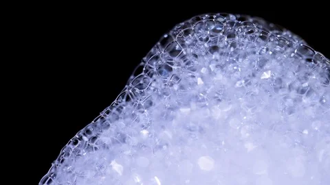 Macro Soap Foam Popping Bubbles Black Background Stock Footage 127920249