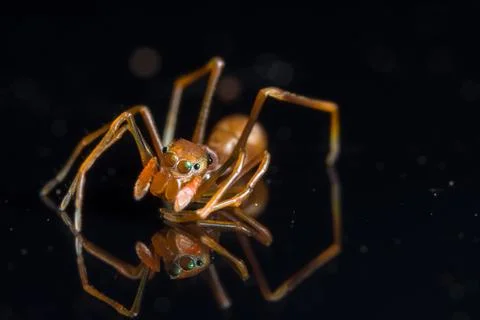 Macro Spider on Mirror Stock Photos