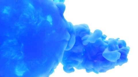 Macro of sprayed blue ink paint spilling in water abstract background Stock Footage 79780599