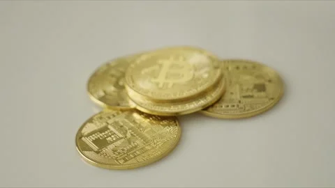 Macro Stack of Digital Currency Coins on Neutral Background Stock Footage 346380327